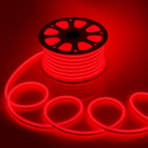 Gesto 16.4 Feet Neon LED Strip Light with 12V Adapter | Cuttable & Flexible Waterproof Rope Light for Wall Decor, Indoor & Outdoor Decoration, Custom Names, Signage & Diwali Decorative Lighting- Red - Image 1