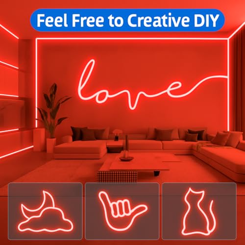 Gesto 16.4 Feet Neon LED Strip Light with 12V Adapter | Cuttable & Flexible Waterproof Rope Light for Wall Decor, Indoor & Outdoor Decoration, Custom Names, Signage & Diwali Decorative Lighting- Red - Image 2