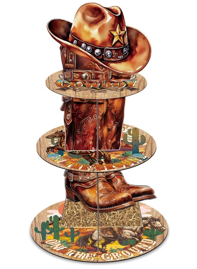 Keluna Western Cowboy Birthday Party Decorations - 3 Tier Cowboy Themed Cupcake Stand Wild West Party Decor Boots on The Ground Dessert Tower Holder for Birthday Western Theme Baby Shower Decorations - Image 1