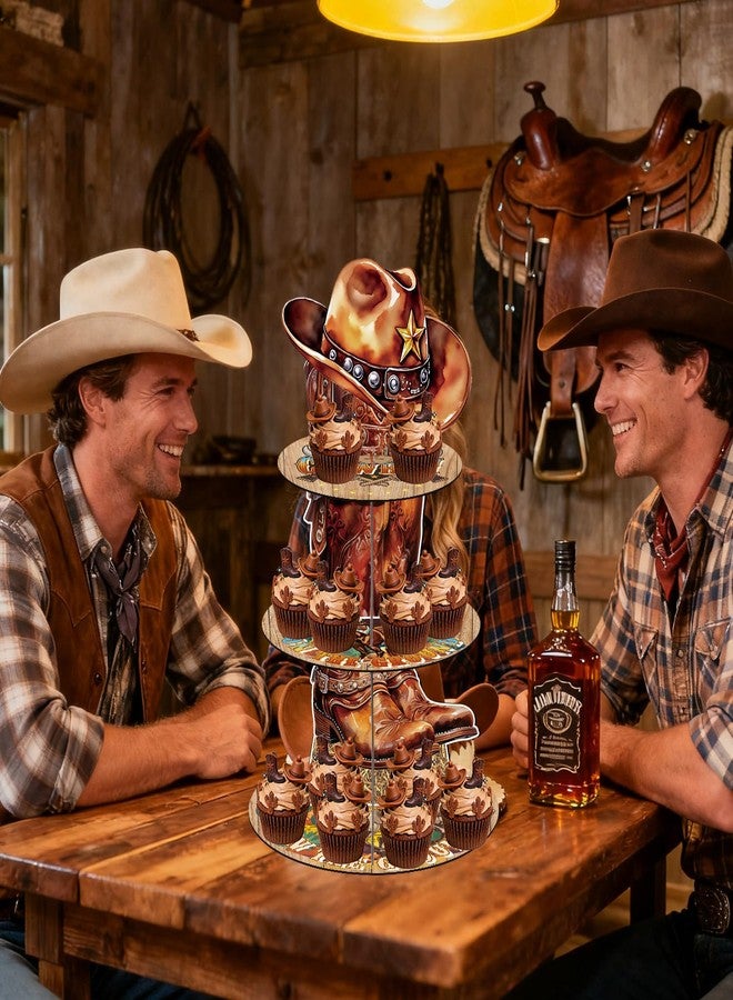 Keluna Western Cowboy Birthday Party Decorations - 3 Tier Cowboy Themed Cupcake Stand Wild West Party Decor Boots on The Ground Dessert Tower Holder for Birthday Western Theme Baby Shower Decorations - Image 5