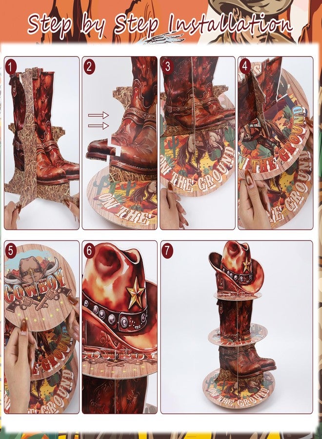 Keluna Western Cowboy Birthday Party Decorations - 3 Tier Cowboy Themed Cupcake Stand Wild West Party Decor Boots on The Ground Dessert Tower Holder for Birthday Western Theme Baby Shower Decorations - Image 4