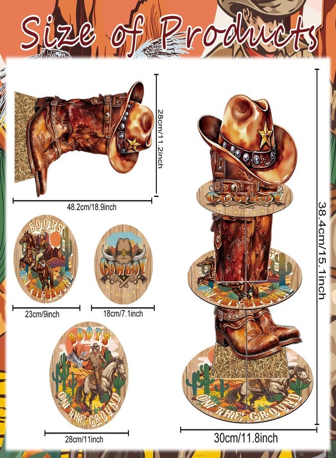 Keluna Western Cowboy Birthday Party Decorations - 3 Tier Cowboy Themed Cupcake Stand Wild West Party Decor Boots on The Ground Dessert Tower Holder for Birthday Western Theme Baby Shower Decorations - Image 2
