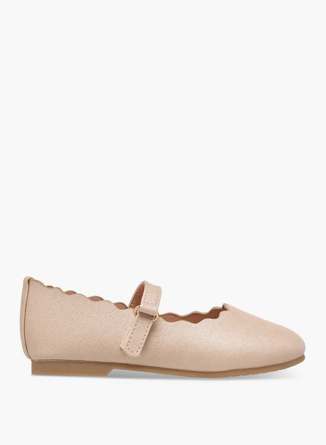 JUNIORS Girls Scallop Hem Ballerina Shoes with Hook and Loop Closure