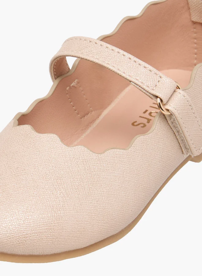 JUNIORS Girls Scallop Hem Ballerina Shoes with Hook and Loop Closure