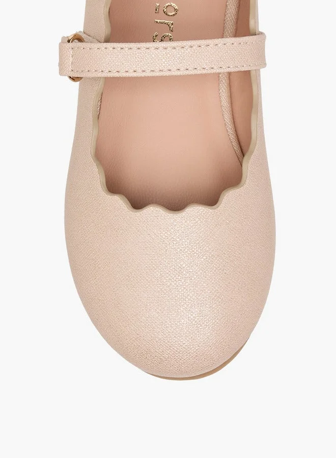 JUNIORS Girls Scallop Hem Ballerina Shoes with Hook and Loop Closure