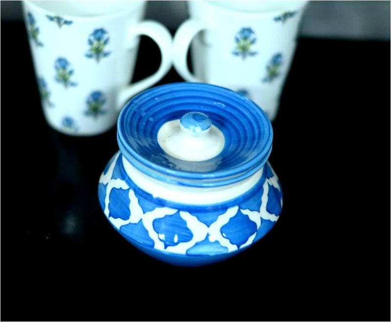 SHRIYAM CRAFT ceramic handi Ceramic Handmade Pickle Jar Set with Lid, Dining Table Pickels Containers and an Ideal Gift for Family achar Handi 300ML pack of 1 (sky Color) - Image 2