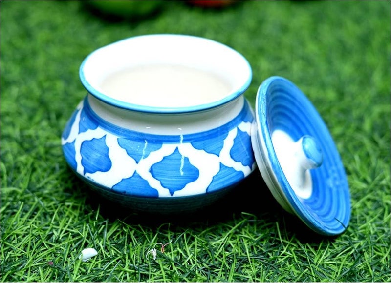 SHRIYAM CRAFT ceramic handi Ceramic Handmade Pickle Jar Set with Lid, Dining Table Pickels Containers and an Ideal Gift for Family achar Handi 300ML pack of 1 (sky Color) - Image 5