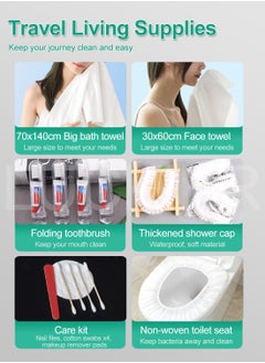 LUCKIER Travel essentials, disposable set includes bath towel, face towel, shower cap, toothbrush, dental floss, beard razor, comb, care kit, socks, toilet mat. Disposable travel supplies, suitable for outdoor camping, travel, and home backup.  - Image 5