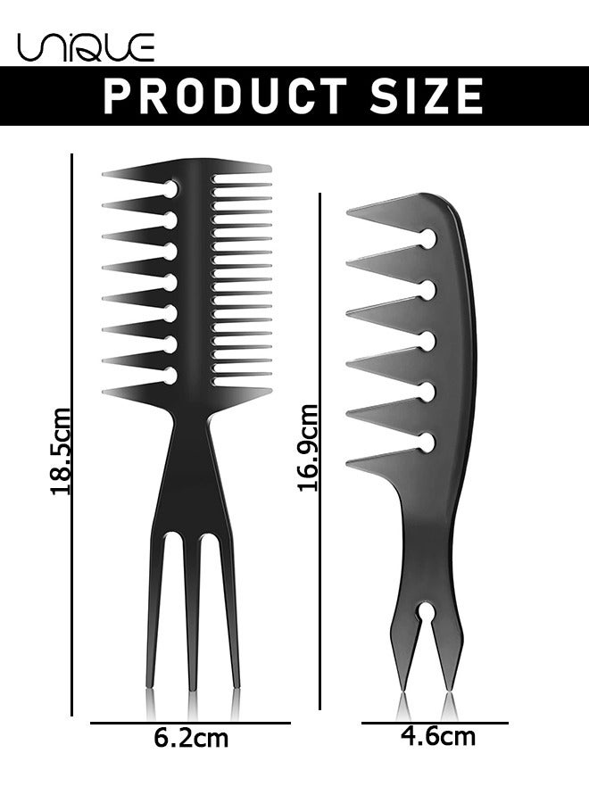 يونيك تصفيف الشعر مشط مجموعة، 2 حزمة صالون حلاق مصفف الشعر مشط المهنية فرشاة الشعر الرجعية تصفيف الشعر نمط العناية بالشعر التبعي على الوجهين للرجال صبي جنتلمان (أسود) - Image 2