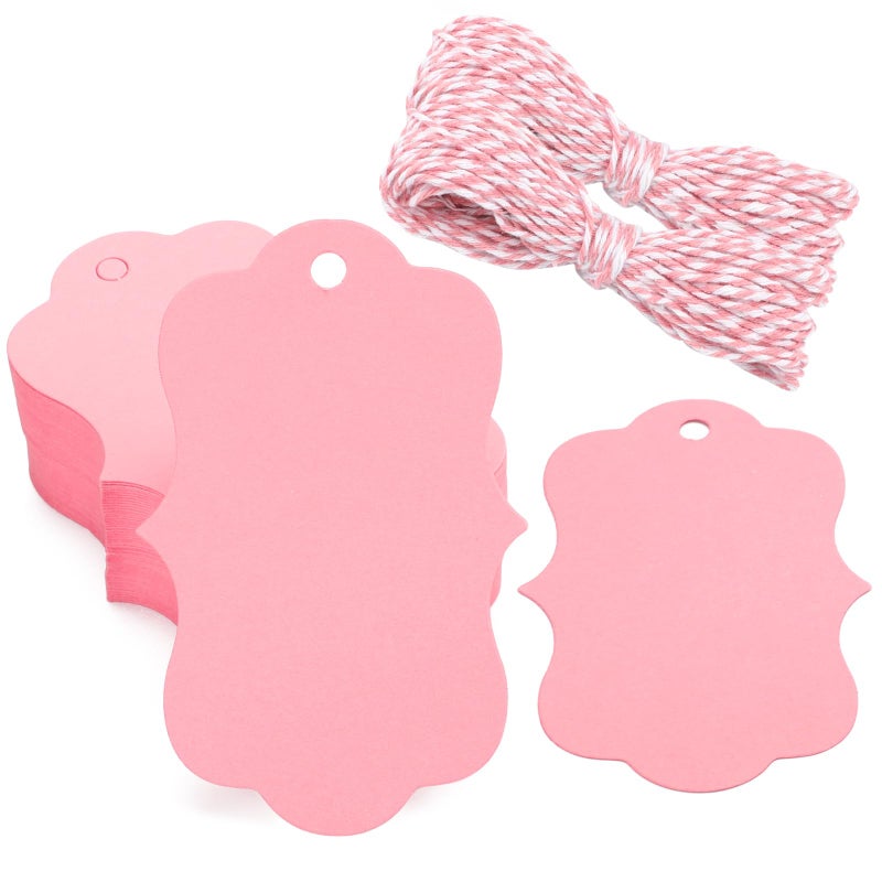 G2PLUS 100PCS Pink Paper Gift Tags with String 35x24 in Blank Hang Tags Wedding Favor Tag Present Name Label Tag for Gift Wrapping Pricing Mothers Day Valentines Day Party Favors - Image 3