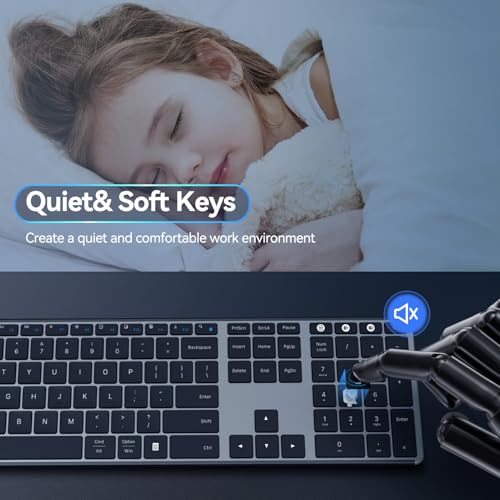 AUSDOM 2.4G Wireless Bluetooth Keyboard Full Size, Quiet Slim Multi-Device Rechargeable Cordless QWERTY Keyboard with Number Pad, Low Profile Silent Flat Universal Keyboards for Computer/Mac/Windows - Image 3