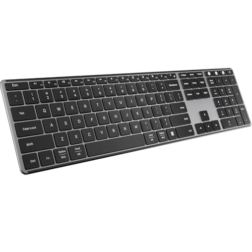 AUSDOM 2.4G Wireless Bluetooth Keyboard Full Size, Quiet Slim Multi-Device Rechargeable Cordless QWERTY Keyboard with Number Pad, Low Profile Silent Flat Universal Keyboards for Computer/Mac/Windows - Image 1