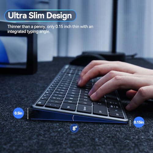 AUSDOM 2.4G Wireless Bluetooth Keyboard Full Size, Quiet Slim Multi-Device Rechargeable Cordless QWERTY Keyboard with Number Pad, Low Profile Silent Flat Universal Keyboards for Computer/Mac/Windows - Image 4