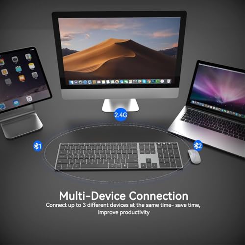 AUSDOM 2.4G Wireless Bluetooth Keyboard Full Size, Quiet Slim Multi-Device Rechargeable Cordless QWERTY Keyboard with Number Pad, Low Profile Silent Flat Universal Keyboards for Computer/Mac/Windows - Image 2