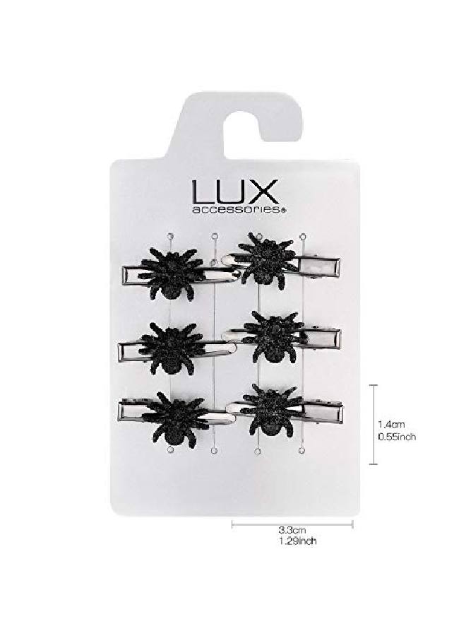 Lux Accessories Halloween Set Of 6 Silvertone Finish Mini Hair Clips With Black Spiders - Image 4