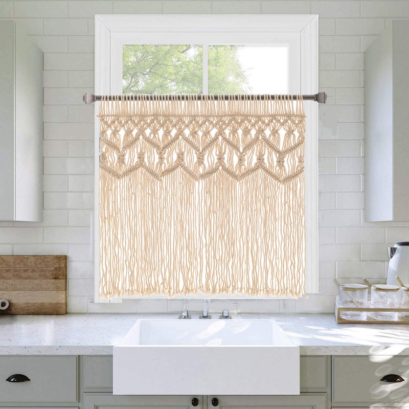 Hysunland Boho Macrame Textured Cotton Valance  Kitchen Window Curtains  Wall Decor  Macrame Valance  Bathroom Window Curtains 26 W x 27 L Neutral