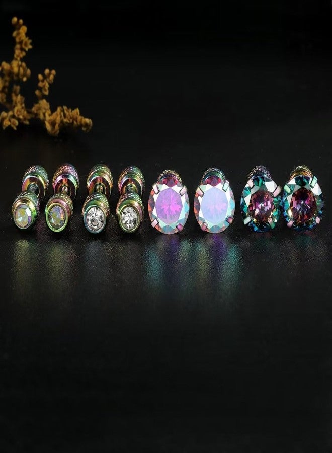 VOLUKA Titanium Cubic Zirconia Screw Back Earrings Hypoallergenic for Sensitive Ears, Stainless Steel, Cubic Zirconia - Image 2