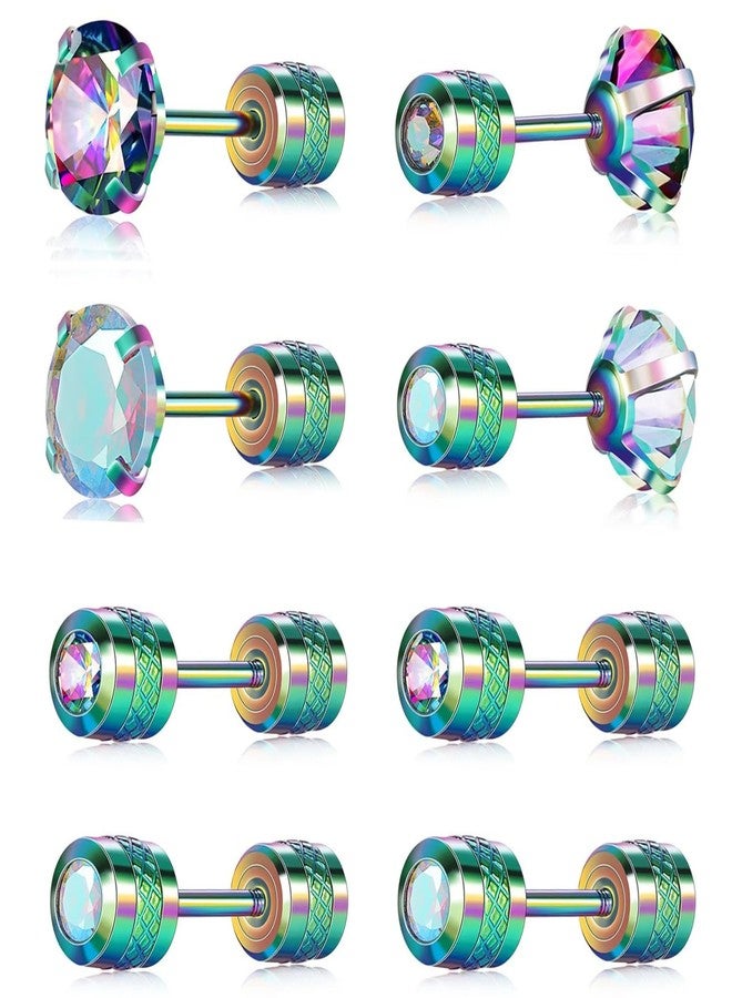 VOLUKA Titanium Cubic Zirconia Screw Back Earrings Hypoallergenic for Sensitive Ears, Stainless Steel, Cubic Zirconia - Image 1