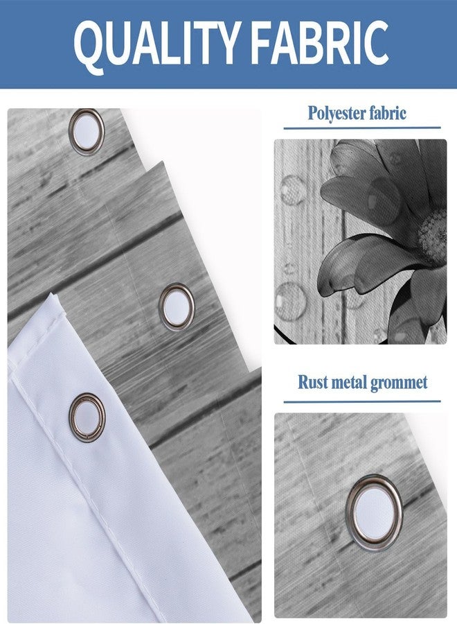 AAtter 4 Piece Black Floral Shower Curtain Set Farmhouse White Grey Flower Vintage 60Wx72L Inch Decor with Non-Slip Rugs, Toilet Lid Cover and Bath Mat Bathroom Accessories Home Bathtub Set, Rustic - Image 5