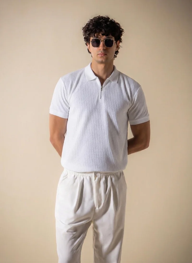 SHAPES TEXTURED SLIM POLO SHIRT WITH ZIP