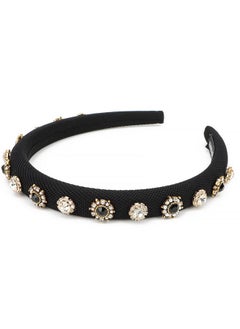 Wecoe 1Pc Black Rhinestone Headband Women Girls Vintage Thick Padded Headband Bling Sparkly Round Diamond Jeweled Headband Fashion Non Slip Renaissance Hair Accessories For Women Girls Gifts  - Image 1