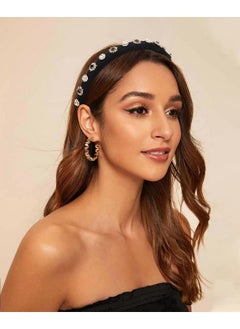 Wecoe 1Pc Black Rhinestone Headband Women Girls Vintage Thick Padded Headband Bling Sparkly Round Diamond Jeweled Headband Fashion Non Slip Renaissance Hair Accessories For Women Girls Gifts  - Image 3