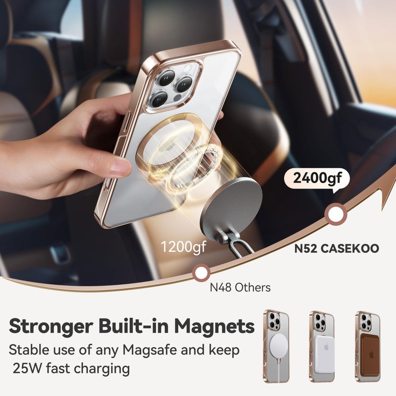 CASEKOO Desert Titanium 360Â° Polished for iPhone 15 Pro Case with Spin Magnetic Stand [Compatible with Magsafe][16FT Military Protection] Clear Back Titanium Alloy Sturdy Stand 6.1'', Rose Gold - Image 4