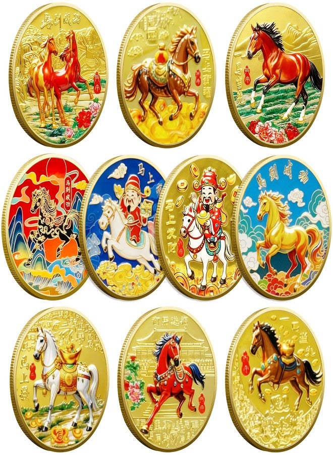 LAIAMER 10 Pcs Chinese Horse Coin 2026 Year of The Horse Zodiac Coin Gold Chinese Lucky Coin for Lunar Year Zodiac Blessing Souvenir Gifts with Protective Case - Image 1