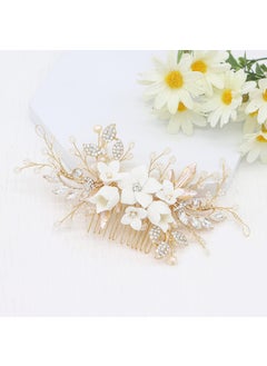 Oriamour Oriamour Bridal Hair Comb For Brides Ceramic Flower Side Comb Hair Clip For Women Hair Accessories for Brides Gold 