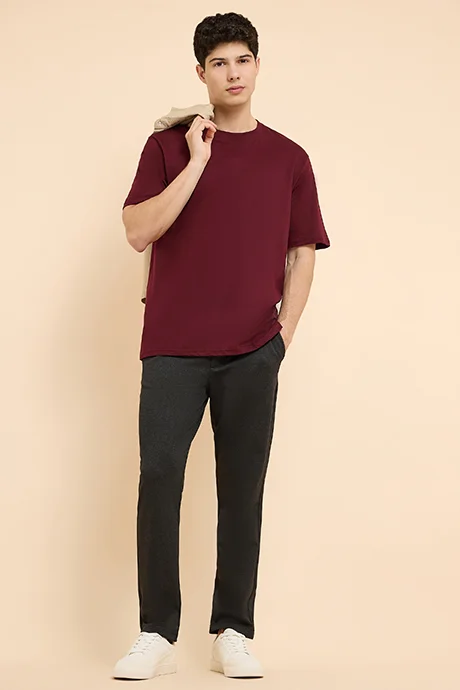 أر أند بي Solid T-Shirt with Crew Neck and Short Sleeves
