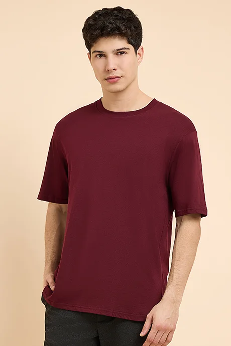 أر أند بي Solid T-Shirt with Crew Neck and Short Sleeves