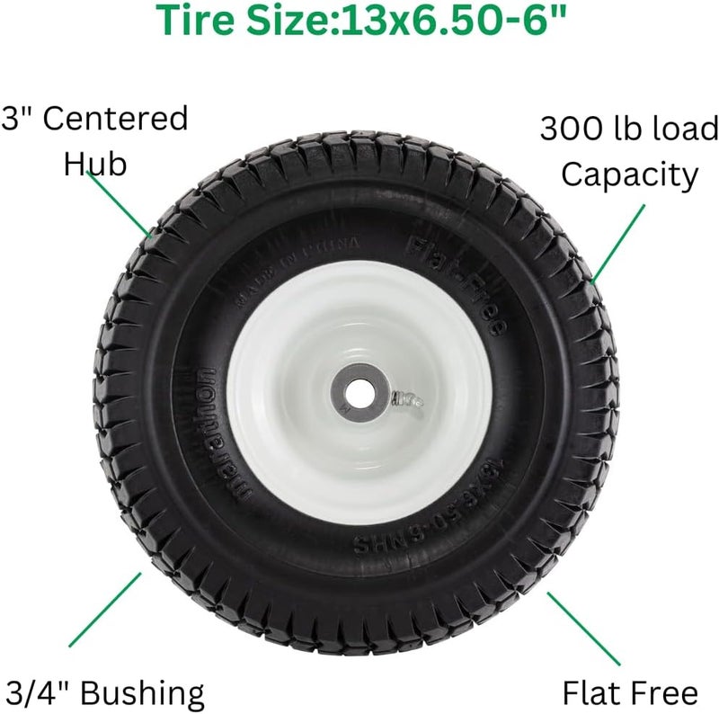 Marathon Marathon 13x6506 Flat Free Lawnmower Tire on Wheel 3 Hub 34 Bushings  - Image 4