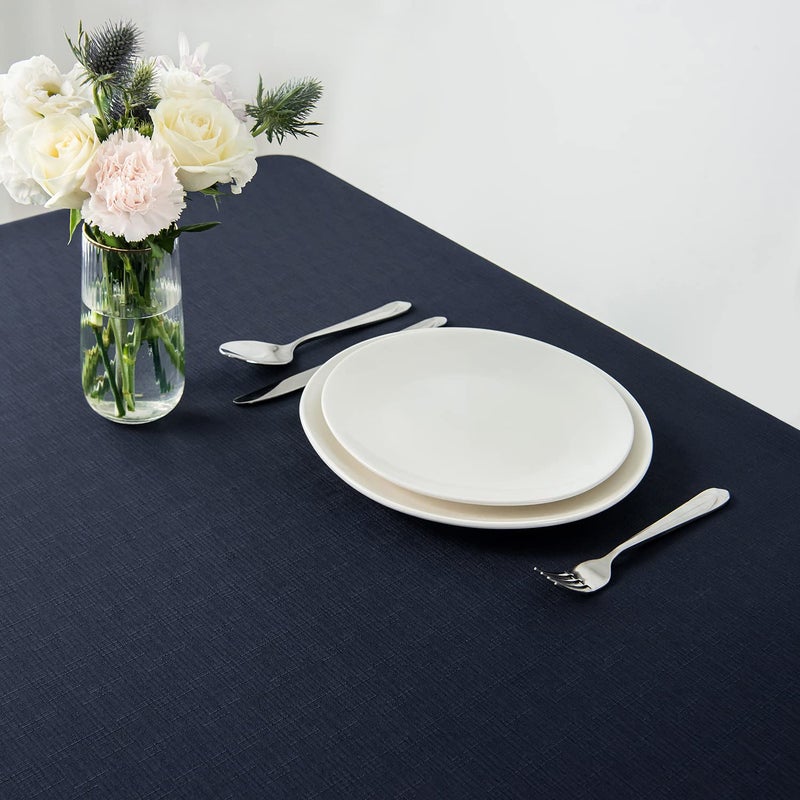 maxmill Faux Linen Texture Tablecloth Stain Resistant Waterproof Wrinkle Resistant Washable Table Cloth  Fabric Decoration for Dining Room Banquet Parties Dinner  Rectangle 60 x 120 Inch  Navy Blue - Image 3