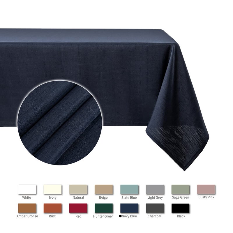maxmill Faux Linen Texture Tablecloth Stain Resistant Waterproof Wrinkle Resistant Washable Table Cloth  Fabric Decoration for Dining Room Banquet Parties Dinner  Rectangle 60 x 120 Inch  Navy Blue - Image 4