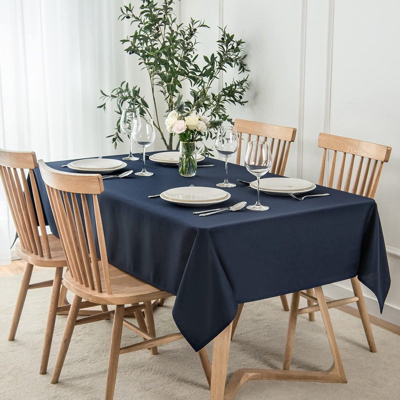 maxmill Faux Linen Texture Tablecloth Stain Resistant Waterproof Wrinkle Resistant Washable Table Cloth  Fabric Decoration for Dining Room Banquet Parties Dinner  Rectangle 60 x 120 Inch  Navy Blue - Image 1