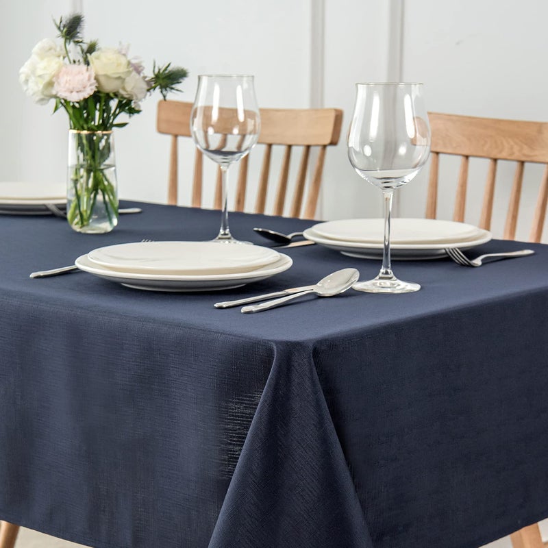 maxmill Faux Linen Texture Tablecloth Stain Resistant Waterproof Wrinkle Resistant Washable Table Cloth  Fabric Decoration for Dining Room Banquet Parties Dinner  Rectangle 60 x 120 Inch  Navy Blue - Image 2