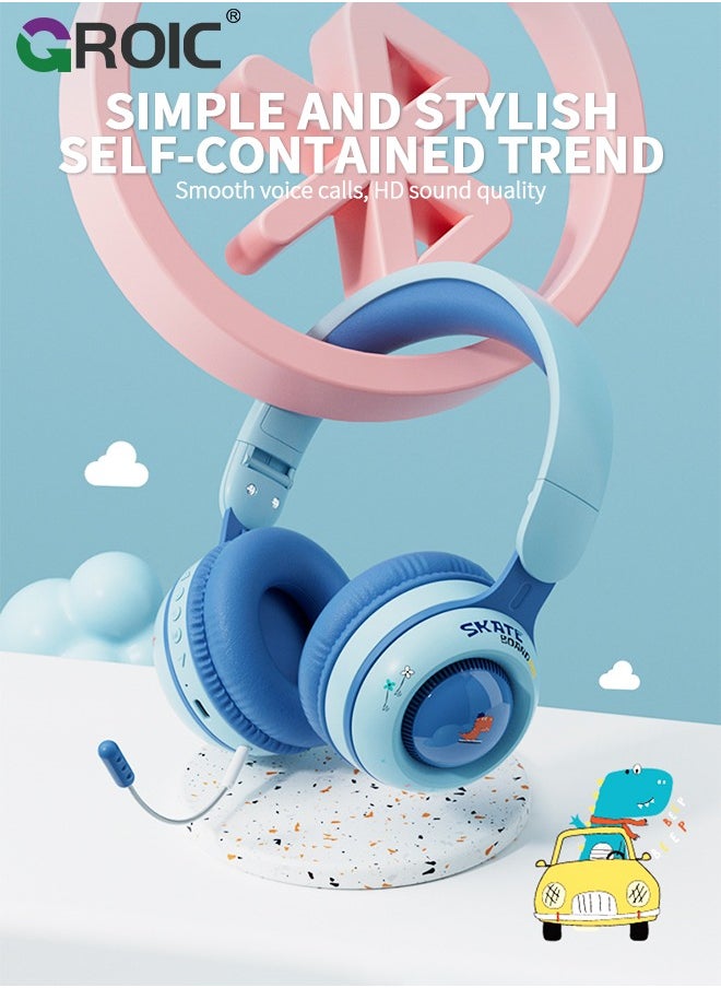 GROIC Kids Toddlers Bluetooth Headphones, Foldable 9 Colorful Led Lights Wireless Dinosaur Headphones with Mic & 3.5mm Jack, Boys Girls On-Ear Gaming Headset Gifts for PS4/Xbox One/Switch/PC/Tablet  - Image 2