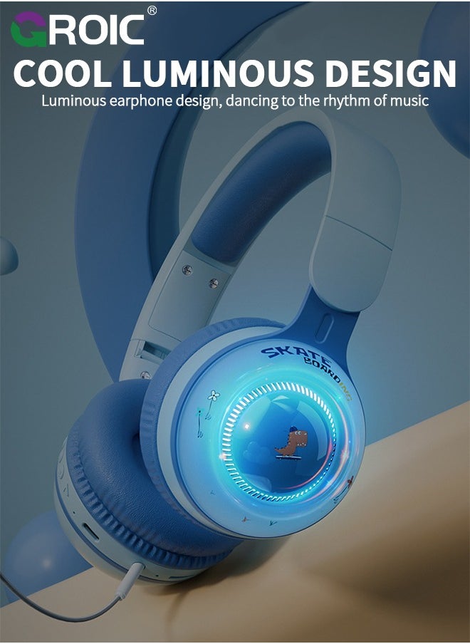 GROIC Kids Toddlers Bluetooth Headphones, Foldable 9 Colorful Led Lights Wireless Dinosaur Headphones with Mic & 3.5mm Jack, Boys Girls On-Ear Gaming Headset Gifts for PS4/Xbox One/Switch/PC/Tablet  - Image 4