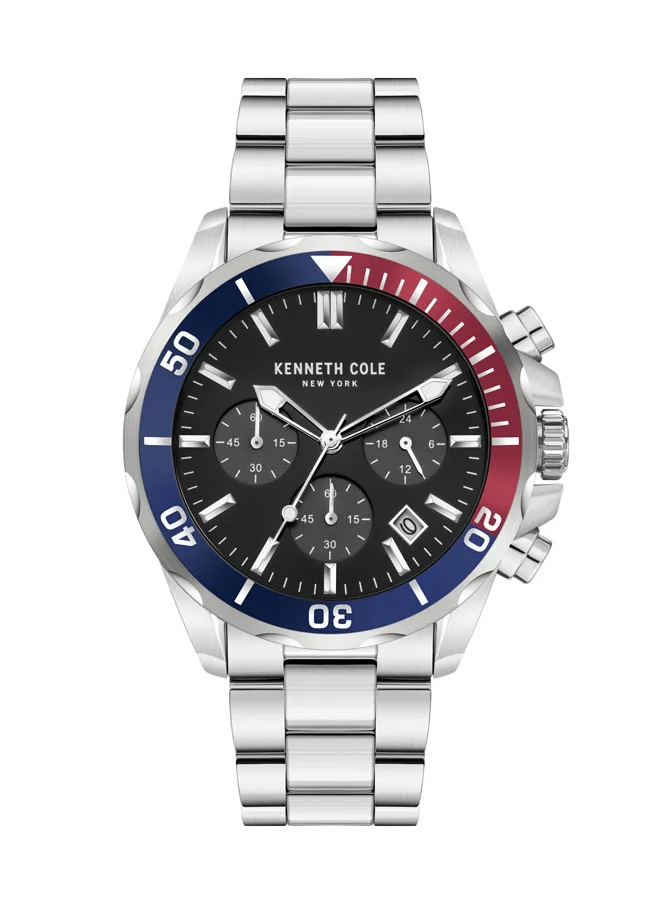 كينيث كول نيو يورك Kenneth Cole New York 43mm Chronograph Men's Watch with Black Dial & Stainless Steel Bracelet