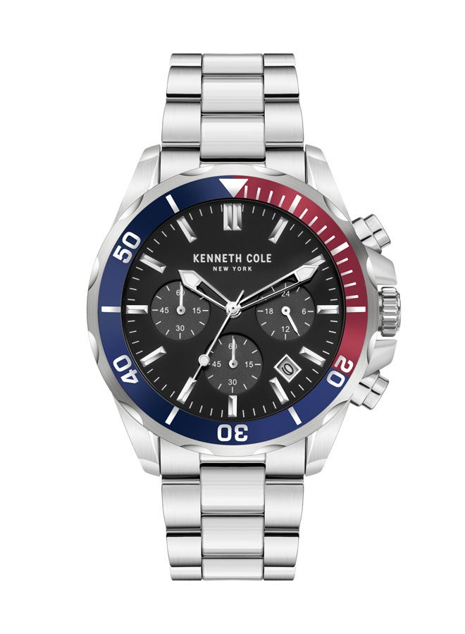Kenneth Cole New York Dress Sport Black Dial Silver Stainless Steel Bracelet Chronograph Watch for Men 43mm - Image 1
