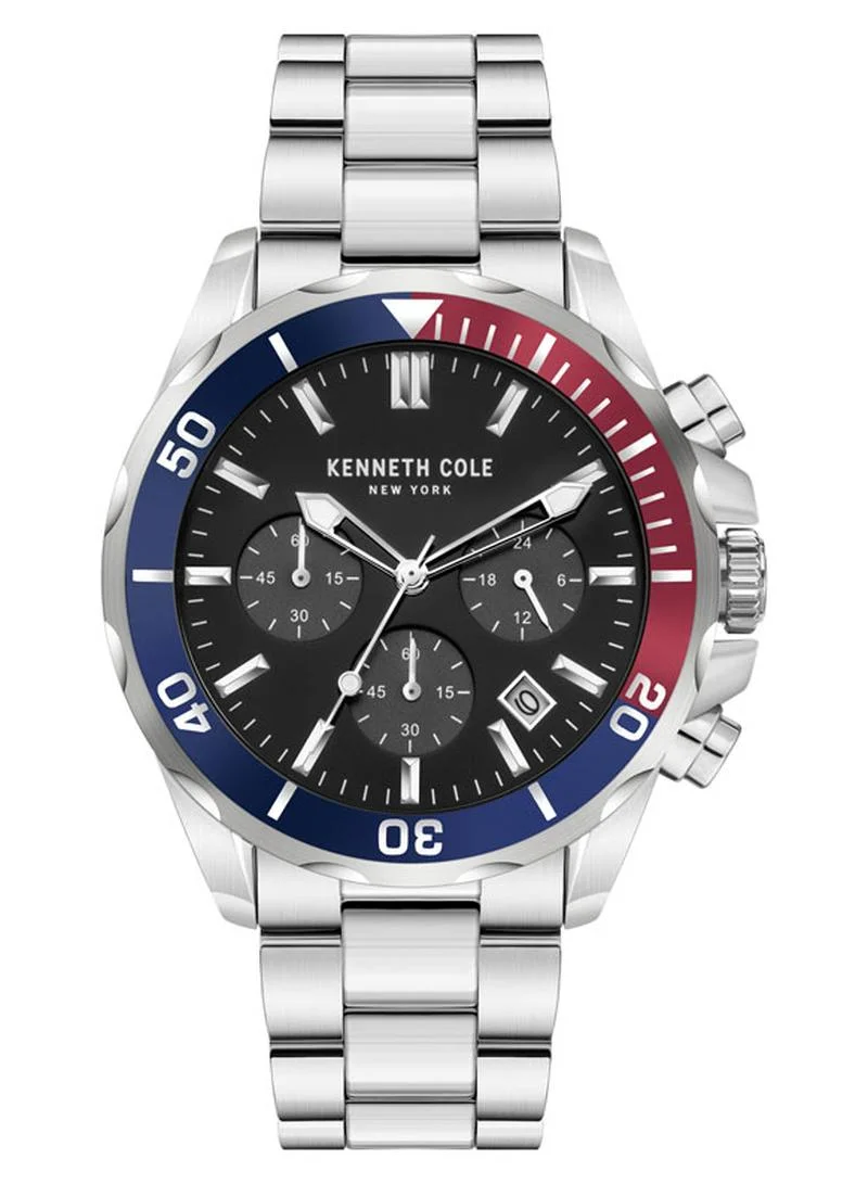 Kenneth Cole New York Dress Sport Black Dial Silver Stainless Steel Bracelet Chronograph Watch for Men 43mm