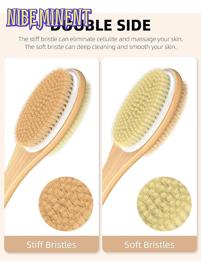 NIBEMINENT Long Handle Dual Side Dry and Bath Body Brush, Round Body Brush with Storage Bag  Reduce Cellulite, Dry Brush Set for Cellulite and Lymphatic Drainage, Exfoliating Brush with Soft Massage Nodules, Shower Brush Body Scrubber（3pcs） - Image 2