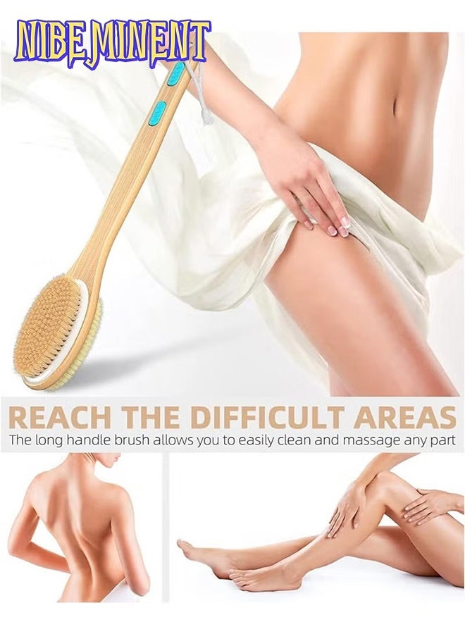 NIBEMINENT Long Handle Dual Side Dry and Bath Body Brush, Round Body Brush with Storage Bag  Reduce Cellulite, Dry Brush Set for Cellulite and Lymphatic Drainage, Exfoliating Brush with Soft Massage Nodules, Shower Brush Body Scrubber（3pcs） - Image 4