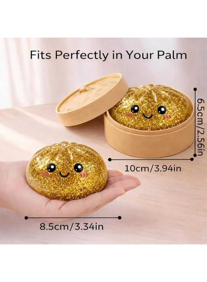 Twisoo Viral Dumpling Squishy Toy with LED Light | Mystery Bun Surprise | Soft Glitter Squeeze Toy | Ultra Rare Golden Collectible | 1 Pc | Kids 3+ - Image 2