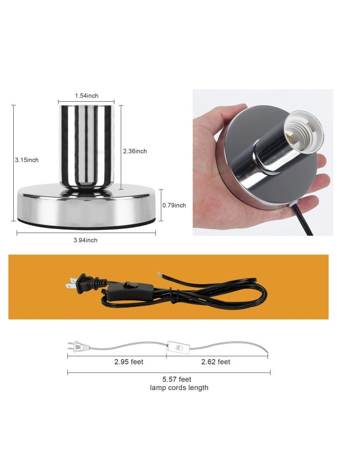 Generic - Aplstar Polished Metal Desktop Lamp Base Silver Color Solid E26 E27 Edison Screw Light Bulb Holder Base 5.57ft Cord on Off Switch with Plug - Image 1