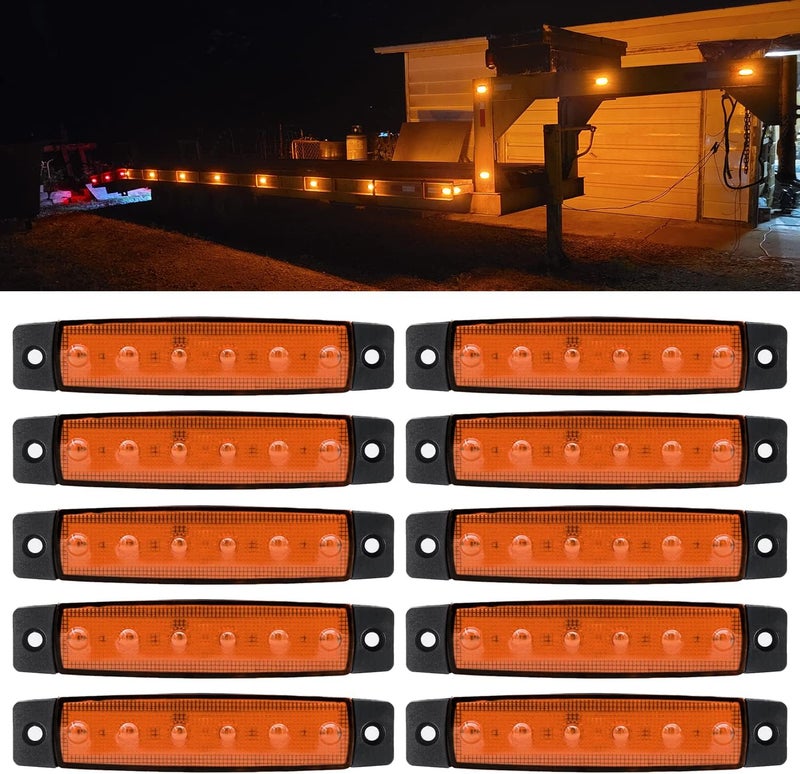 FXC 10X 12V 6 LED 3.8" Truck Bus Boat Trailer RV Side Marker Indicators Clearance Light Lamp Amber - Image 1