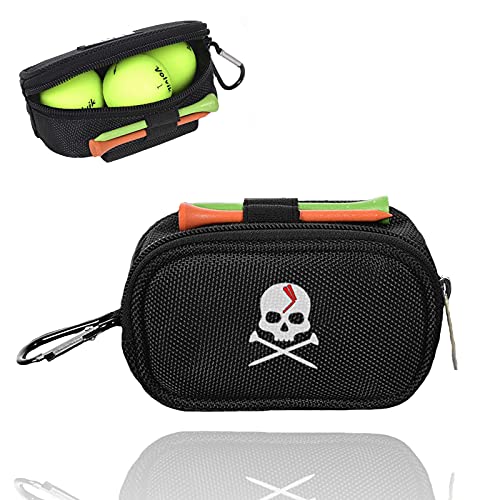 Mimeile Skull Golf Ball Pouch Tee Organizer Bag Accessory Holder Waist Belt Polyester Key Storage Marker Component Pocket Zipper Hook Durable Sports Small Black Gift for Dad Men Women - Image 1