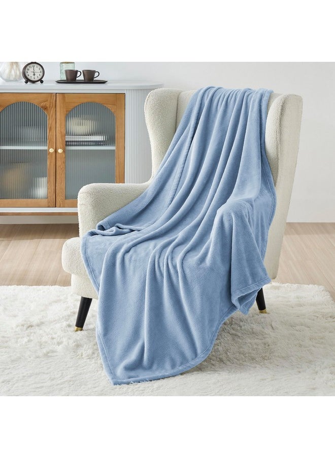 بيد شور - بطانيات صوف Bedsure مقاس مزدوج أزرق فاتح - 300 جرام لكل متر مربع، بطانية ناعمة ومريحة للسرير والأريكة والسفر والتخييم، 60 × 80 بوصة - Image 1