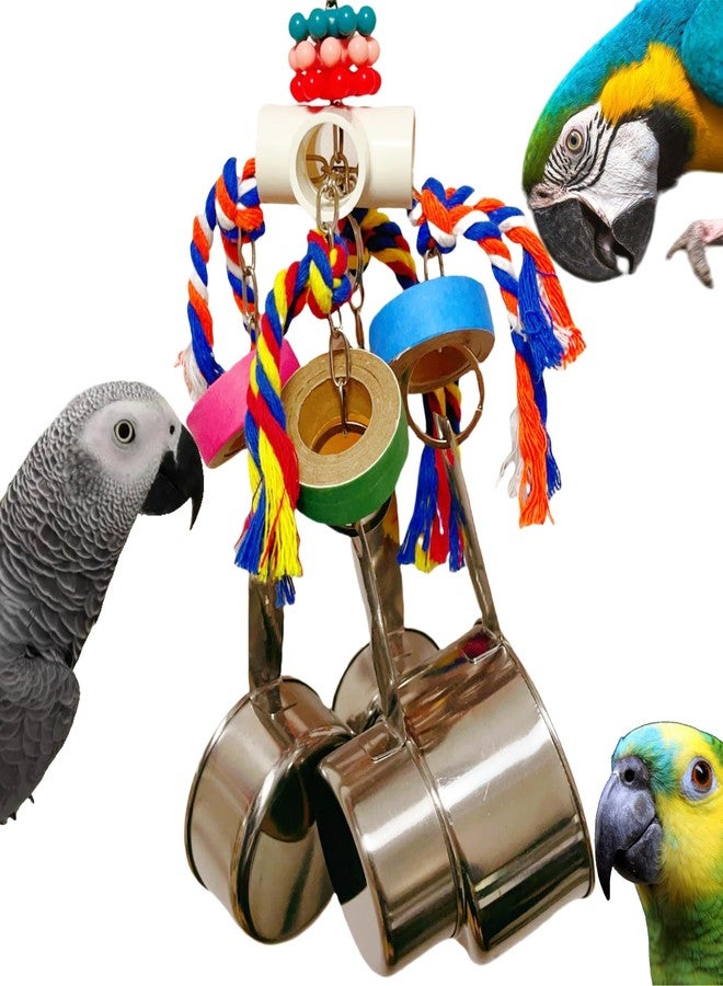 ToughRight Durable Stainless Steel Pot Bagel Bird Toys for Parrots Cardboard Fatty Bagel Chewing Foraging Shredding for Medium and Large Parrot Amazons Macaws African Greys Cockatoos Eclectus Guaker Chicken - Image 1