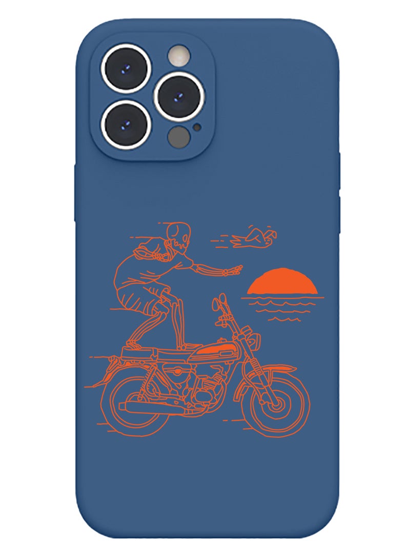 Theodor Protective Slim Fit Case Liquid Silicone Cover with Full Body Protection Anti-Scratch Shockproof Case For iPhone 13 Pro Max Blue  - Skull - Image 1